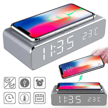 LED Electric Alarm Clock With Wireless Charger - TechShopi